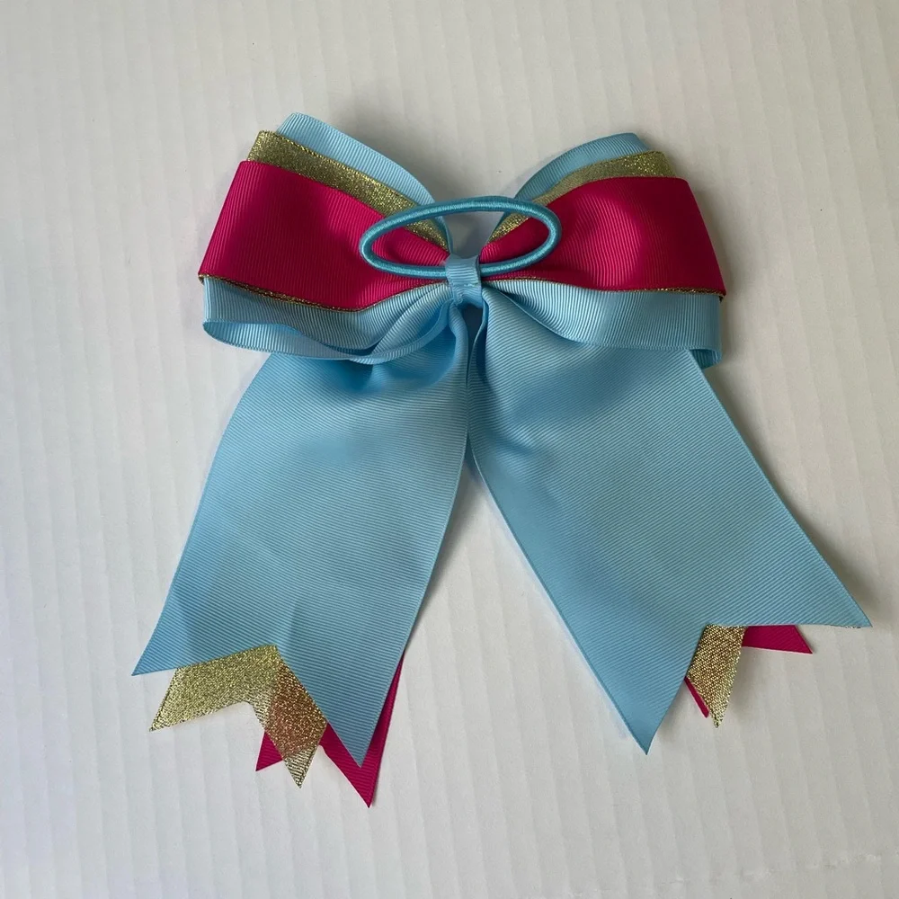 6 Piece 7” and 6”  inch Pony Tail Cheer Bows Chevron Glitter Polka Dot Checkered